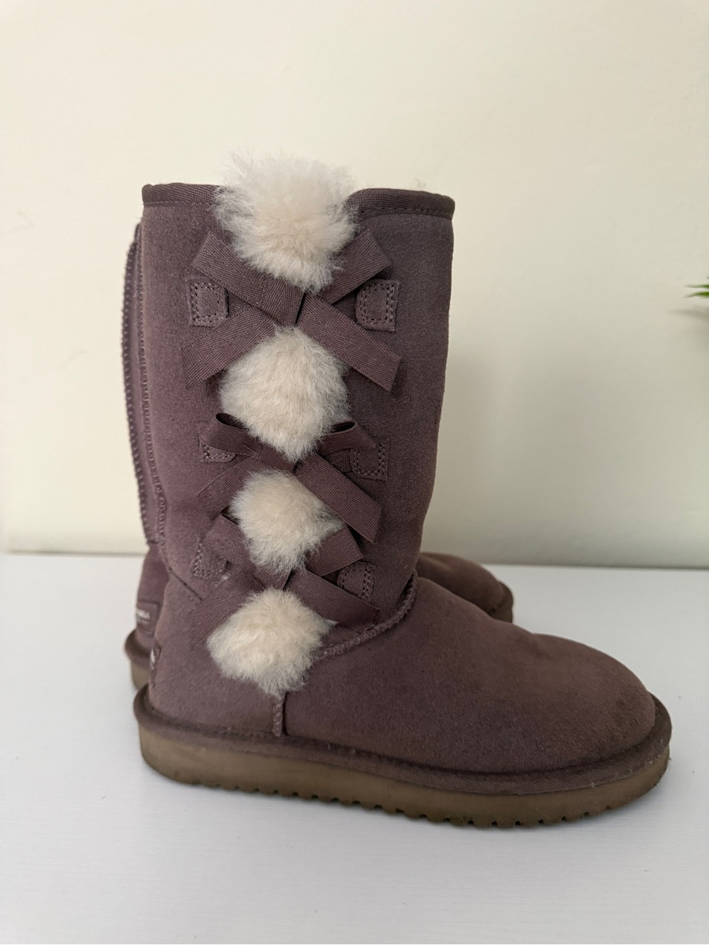 Koolaburra By UGG Victoria Tall Boot 5 Cinder Bow and pompom accents